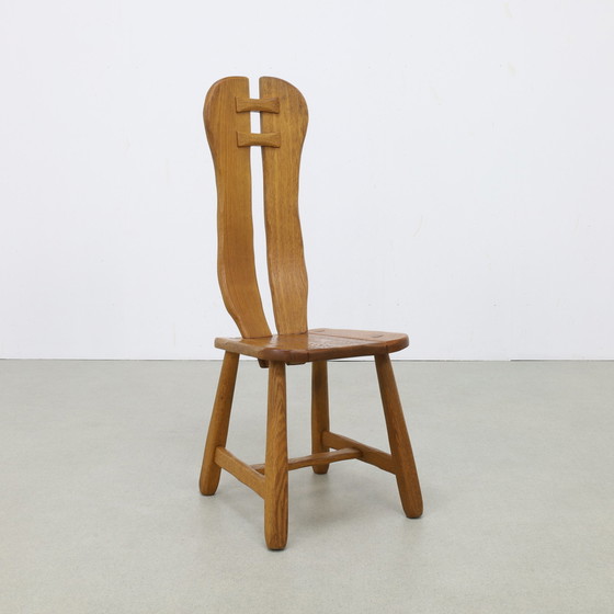 Image 1 of 4x Brutalist Dining Chair in Oak by De Puydt, 1970s