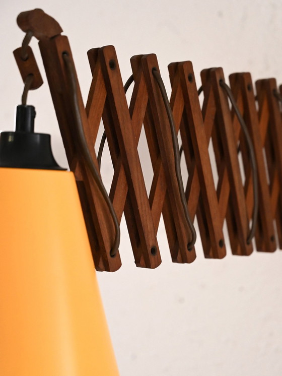 Image 1 of Vintage Wall Lamp With Extendable Wooden Arm And Yellow Metal Shade