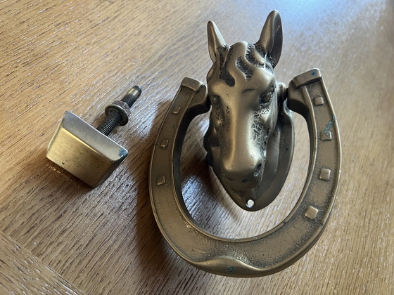 Image 1 of Horse head door knocker on horseshoe