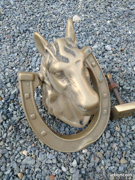 Image 1 of Horse head door knocker on horseshoe