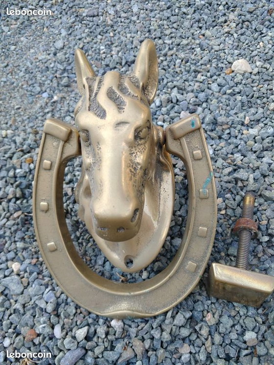 Image 1 of Horse head door knocker on horseshoe