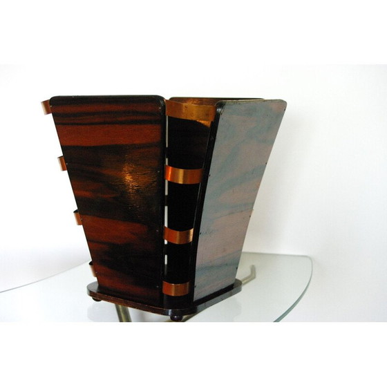 Image 1 of Vintage wastepaper basket in ebony and Macassar brass by E J Ruhlmann, 1930