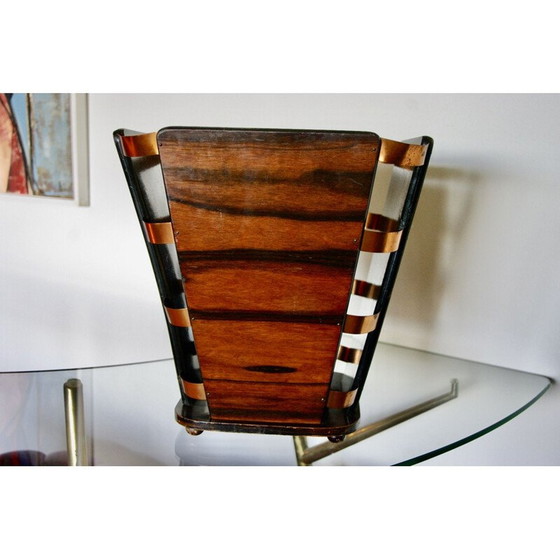 Image 1 of Vintage wastepaper basket in ebony and Macassar brass by E J Ruhlmann, 1930