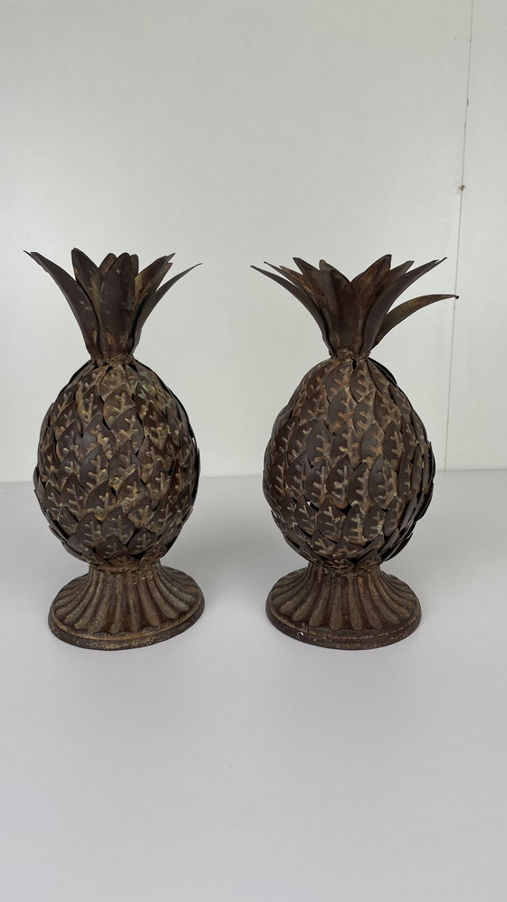 Image 1 of 2 x Brutalist metal pineapple candle holder