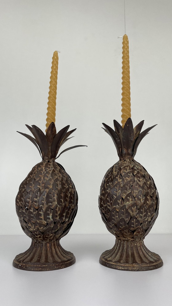 Image 1 of 2 x Brutalist metal pineapple candle holder