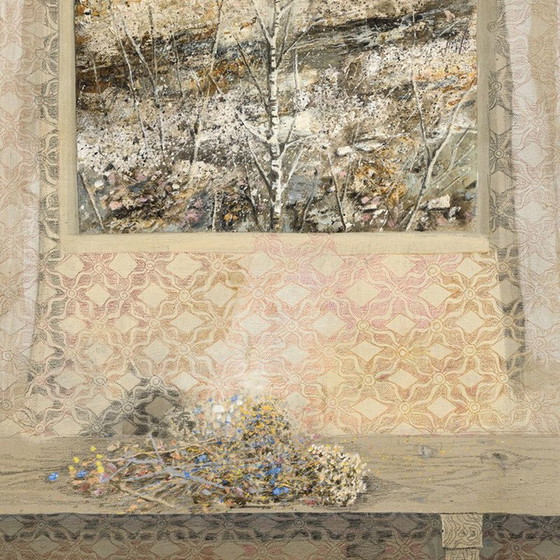 Image 1 of Oil on canvas vintage "Fiori and finestra" by Giuseppe Banchieri, 1979