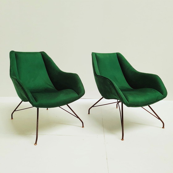 Image 1 of Pair Of Concha Armchairs In New Velvet By Carlo Hauner And Martin Eisler C.A 1954