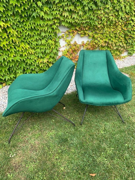 Image 1 of Pair Of Concha Armchairs In New Velvet By Carlo Hauner And Martin Eisler C.A 1954