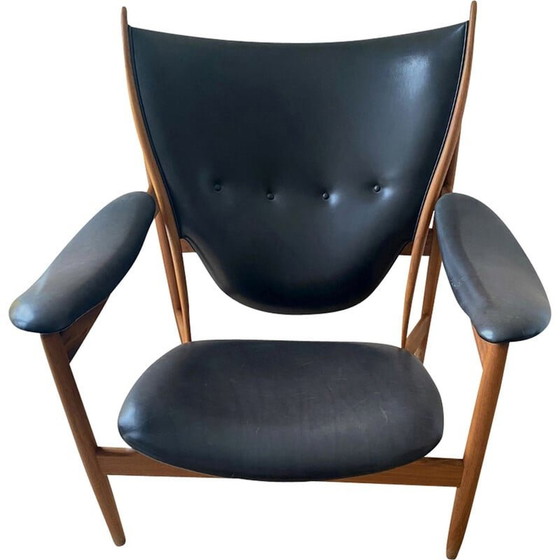 Image 1 of Vintage ash wood and leather armchair by Finn Juhl Chieftain