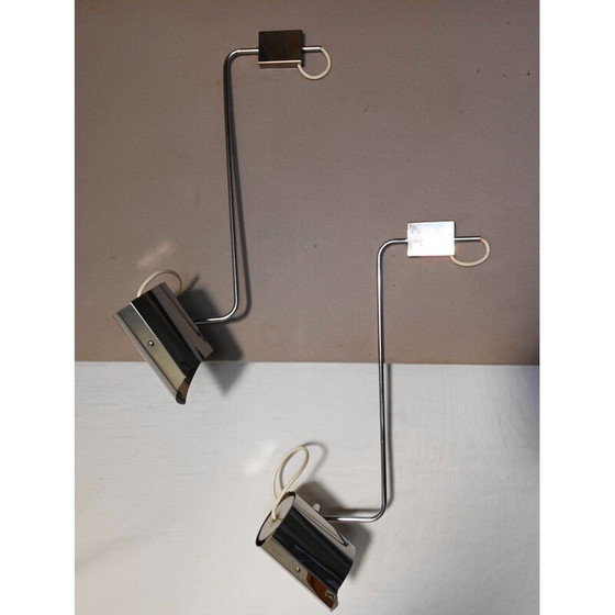 Image 1 of Pair of vintage chrome metal wall lamps, 1970s