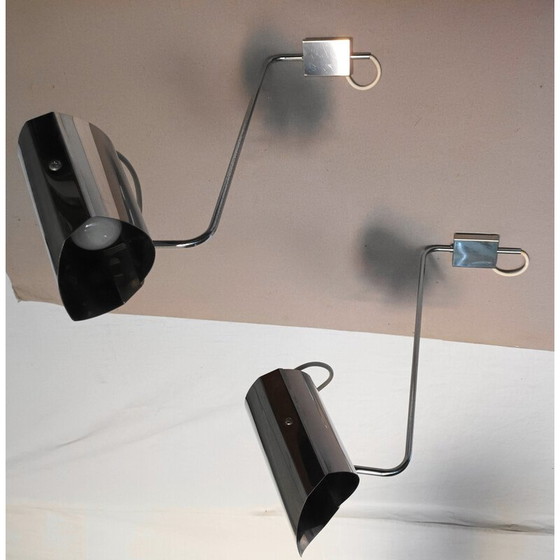 Image 1 of Pair of vintage chrome metal wall lamps, 1970s