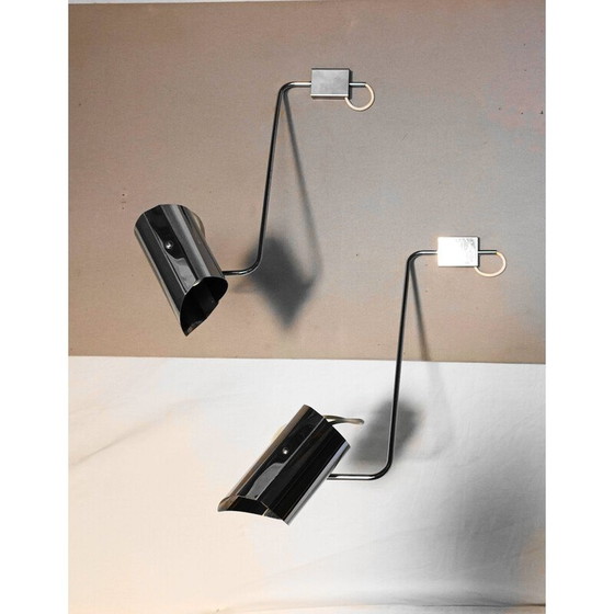 Image 1 of Pair of vintage chrome metal wall lamps, 1970s
