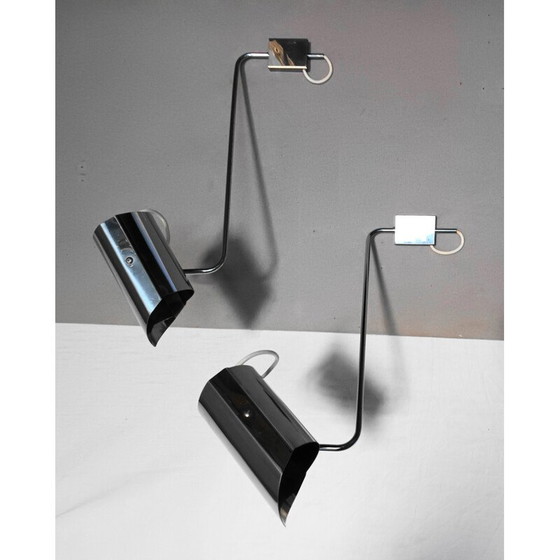 Image 1 of Pair of vintage chrome metal wall lamps, 1970s
