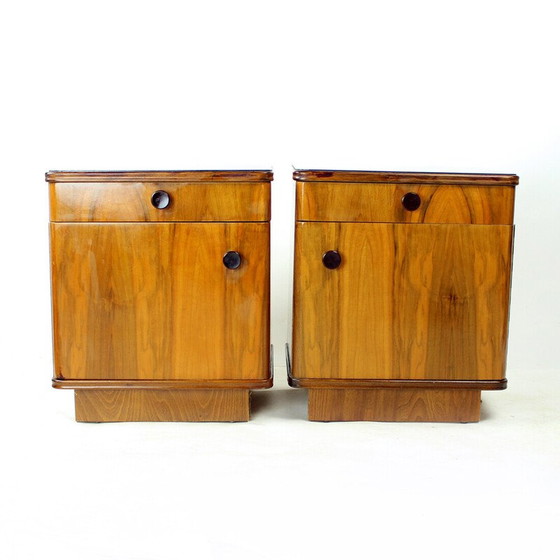 Image 1 of Pair of vintage walnut bedside tables, Czechoslovakia 1950