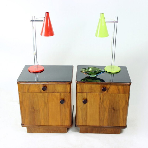 Image 1 of Pair of vintage walnut bedside tables, Czechoslovakia 1950