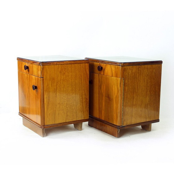 Image 1 of Pair of vintage walnut bedside tables, Czechoslovakia 1950