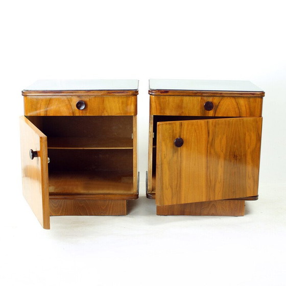 Image 1 of Pair of vintage walnut bedside tables, Czechoslovakia 1950