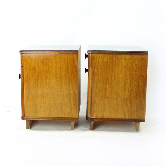 Image 1 of Pair of vintage walnut bedside tables, Czechoslovakia 1950