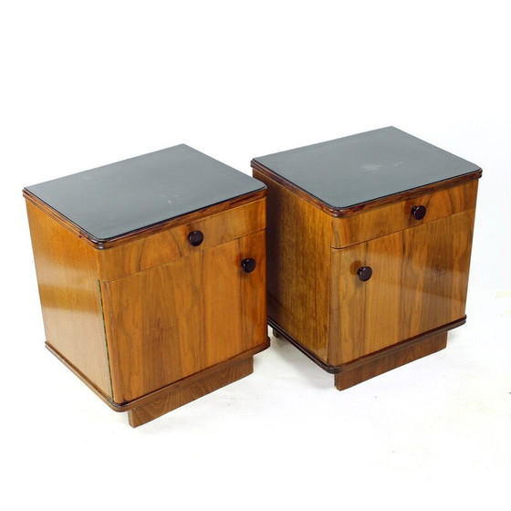Image 1 of Pair of vintage walnut bedside tables, Czechoslovakia 1950
