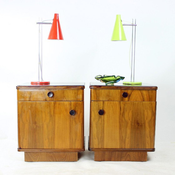 Image 1 of Pair of vintage walnut bedside tables, Czechoslovakia 1950
