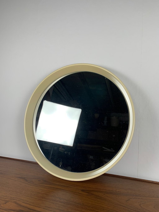 Vintage Round Plastic Mirror, 1980, Cream Color