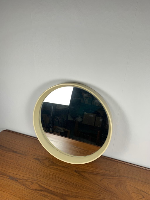 Vintage Round Plastic Mirror, 1980, Cream Color