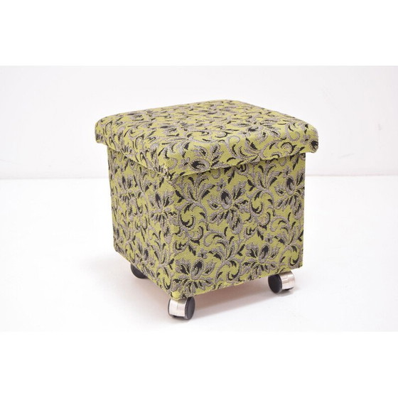 Image 1 of Mid-century fabric foot stool with wheels, Czechoslovakia 1970s