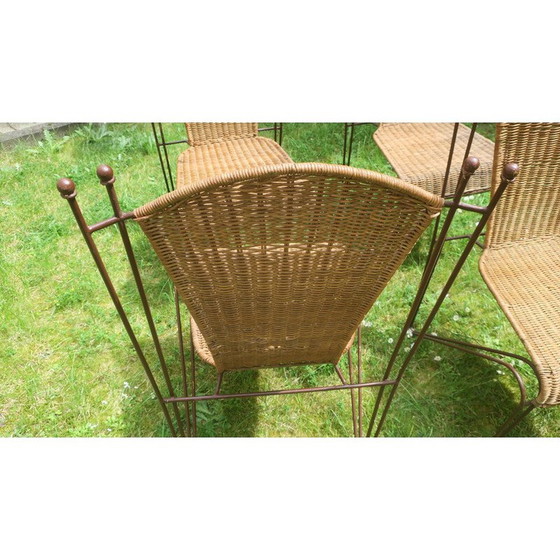 Image 1 of Set of 4 vintage rattan and iron garden chairs by Frederick Weinberg, USA 1960