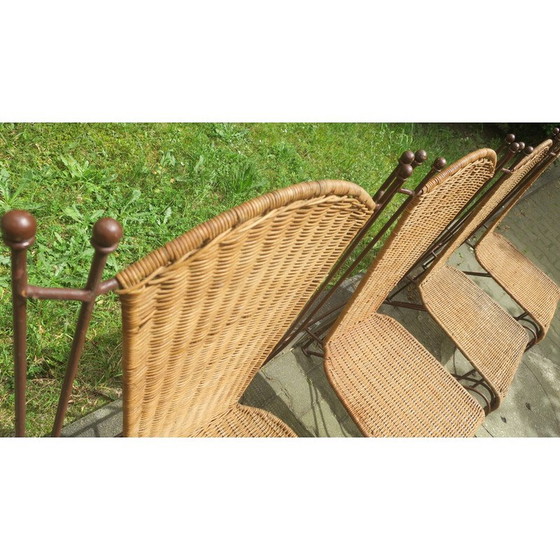 Image 1 of Set of 4 vintage rattan and iron garden chairs by Frederick Weinberg, USA 1960