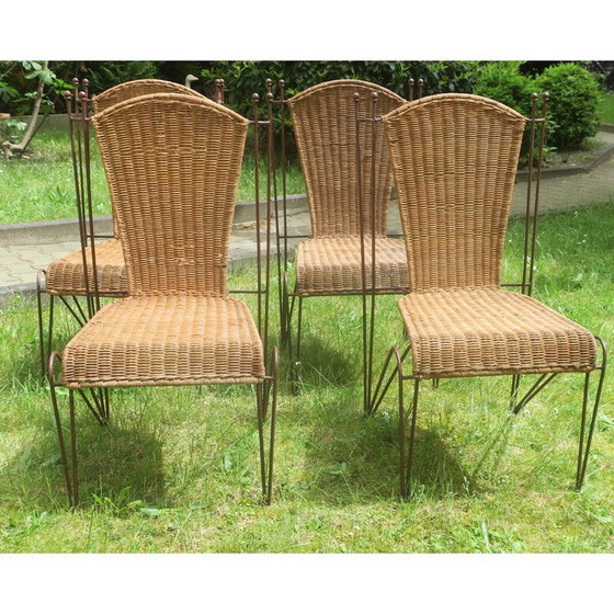 Image 1 of Set of 4 vintage rattan and iron garden chairs by Frederick Weinberg, USA 1960