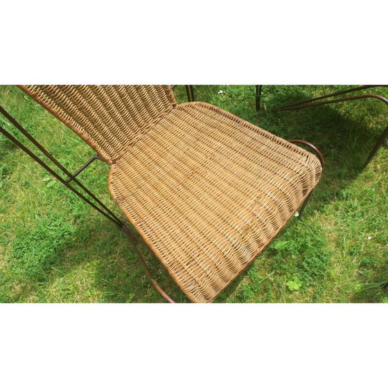 Image 1 of Set of 4 vintage rattan and iron garden chairs by Frederick Weinberg, USA 1960