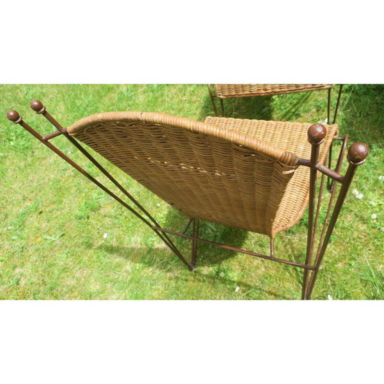 Image 1 of Set of 4 vintage rattan and iron garden chairs by Frederick Weinberg, USA 1960