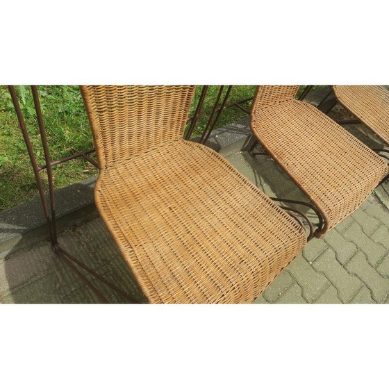 Image 1 of Set of 4 vintage rattan and iron garden chairs by Frederick Weinberg, USA 1960