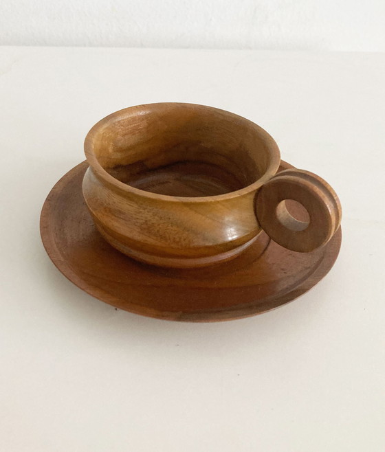 Image 1 of Set di tazze in legno vintage anni '70