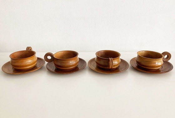 Image 1 of Set di tazze in legno vintage anni '70