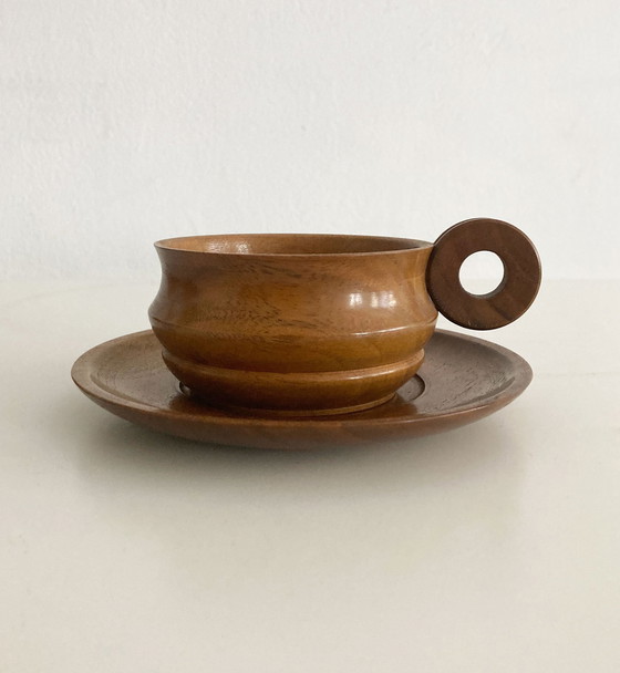 Image 1 of Set di tazze in legno vintage anni '70