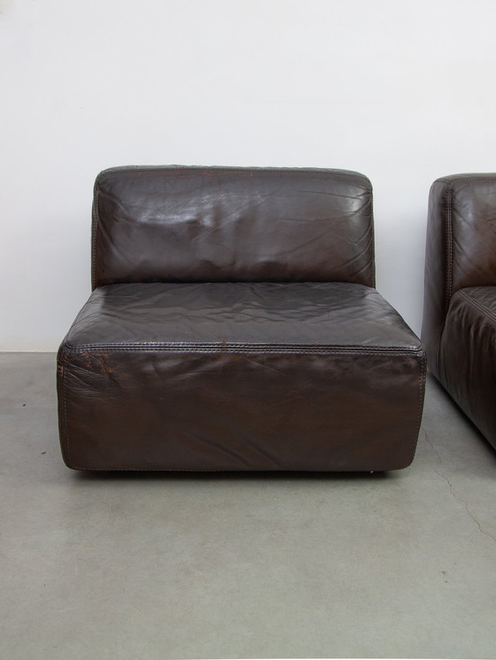 Image 1 of  1970S Brown Leather  Modular Sofa By Durlet