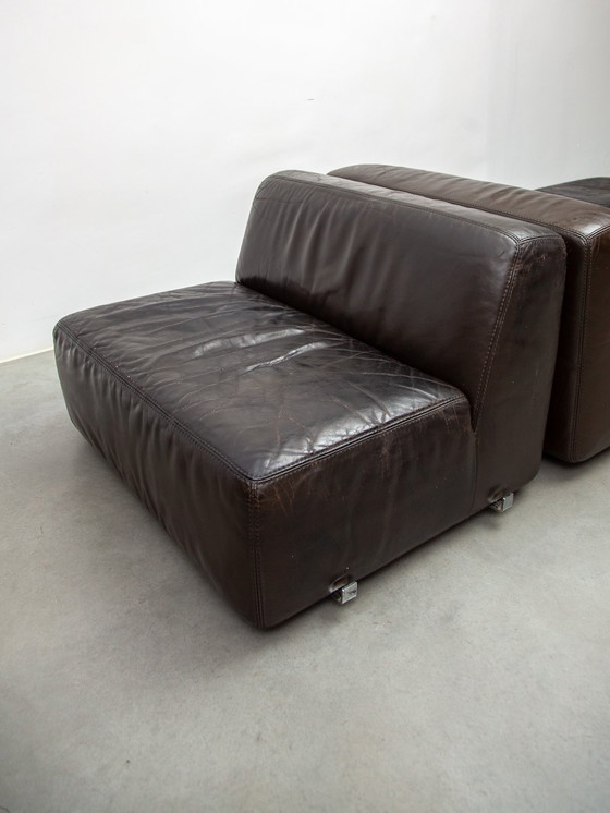 Image 1 of  1970S Brown Leather  Modular Sofa By Durlet