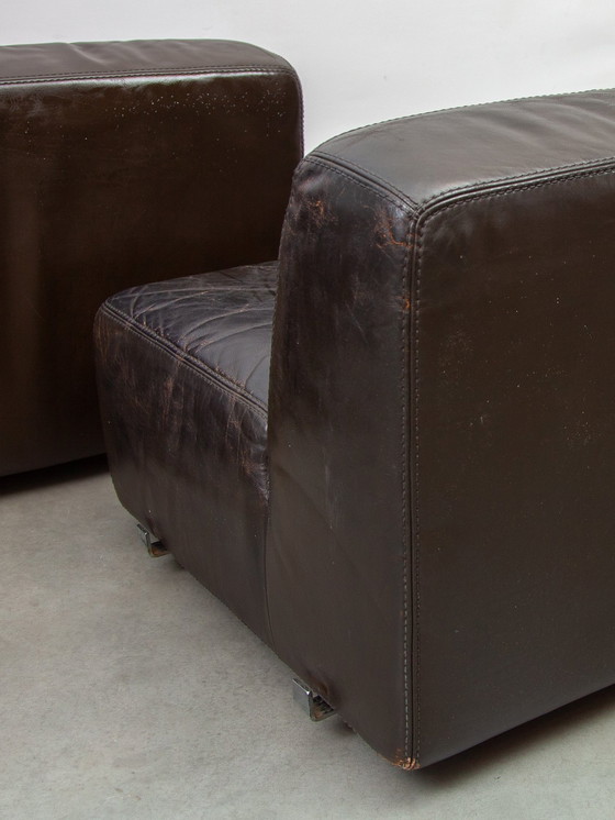 Image 1 of  1970S Brown Leather  Modular Sofa By Durlet