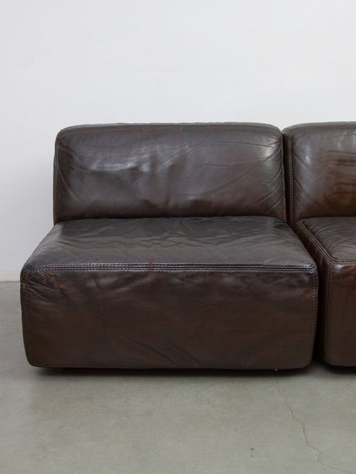  1970S Brown Leather  Modular Sofa By Durlet