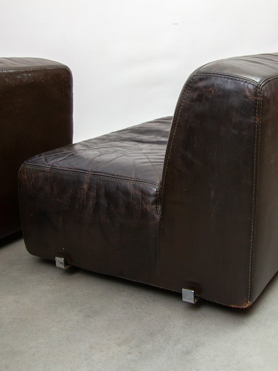 Image 1 of  1970S Brown Leather  Modular Sofa By Durlet