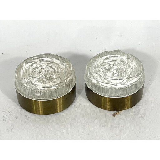 Pair of vintage wall lamps in glass and aluminum model "Caserta" by Stilux Milano, Italy 1960