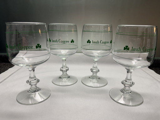 Set Of 4 Irish Coffee Glasses On Foot