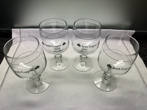 Set Of 4 Irish Coffee Glasses On Foot