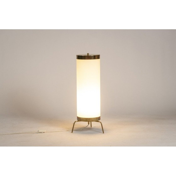 Image 1 of Vintage lamp in white opaline and gilded brass, Italy 1970