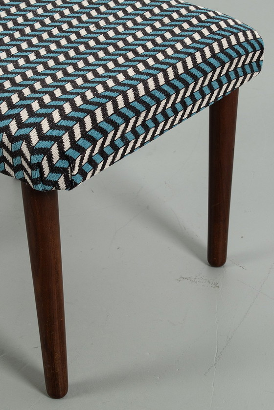 Image 1 of Footstool reupholstered with graphic pattern