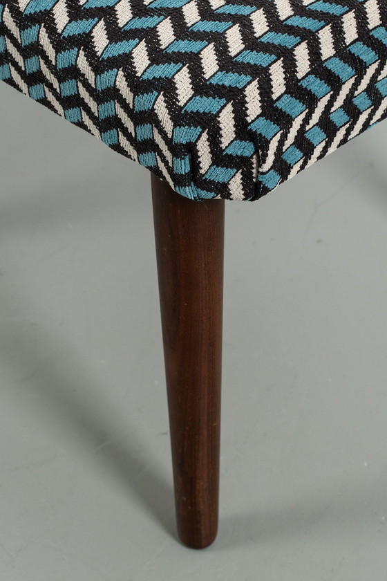 Image 1 of Footstool reupholstered with graphic pattern