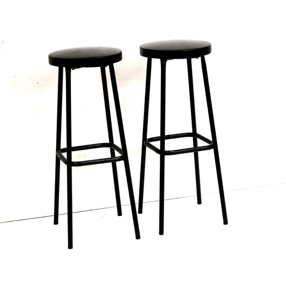 Image 1 of Set of 2 round bar stools made in the 1970s