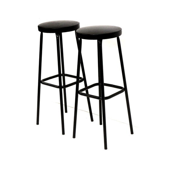 Image 1 of Set of 2 round bar stools made in the 1970s