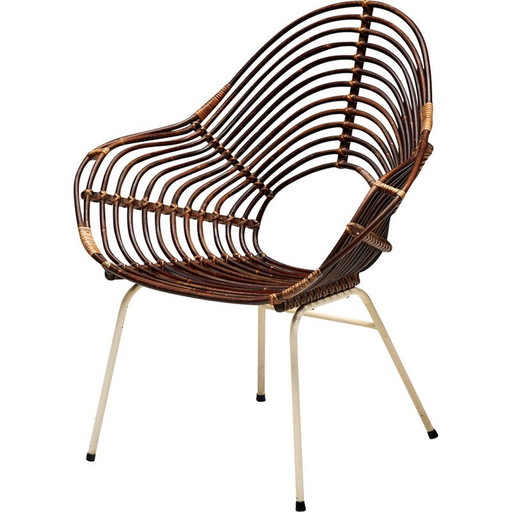 Vintage rattan chair by H. Broekhuizen for Rohé Noordwolde, Netherlands 1960s